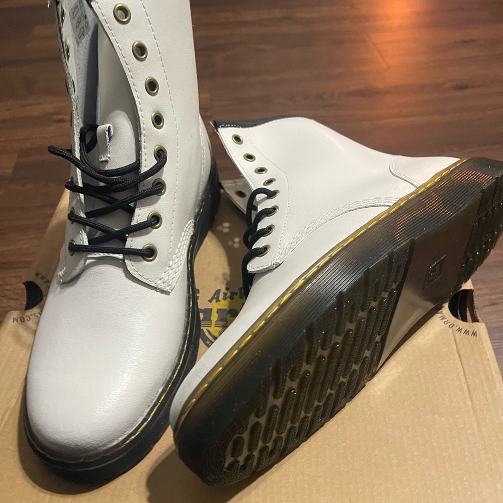 Doc Martin White Leather Boots with Black Laces